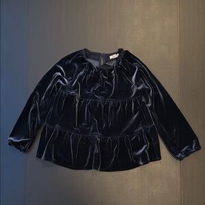 Crewcuts Velvet Long Sleeve Top in Navy Blue